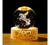 Movdyka Statuetta di cavallo volante in 3D con sfera incisa in cristallo, 6 cm, con luci calde