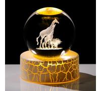 Movdyka Statuetta di giraffa 3D in cristallo, 6 cm, idea regalo per donne, sfera artistica in vetro per camera con base di luce calda, ricordi per gli amanti delle giraffe per compleanno, ornamenti
