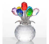 Movdyka Statuetta di rosa colorata in cristallo con vaso, bouquet di fiori, ornamento regalo per moglie, fidanzata, donna, fiore di cristallo fatto a mano, decorazione da tavolo per la casa, per San