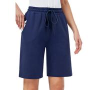 MOVE BEYOND Bermuda da Donna con 3 Tasche con Coulisse Pantaloncini Sportivi da Donna da Allenamento Salotto Yoga, Blu, L