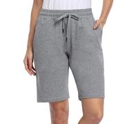 MOVE BEYOND Bermuda da Donna con 3 Tasche con Coulisse Pantaloncini Sportivi da Donna da Allenamento Salotto Yoga, Grigio, L