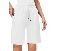 MOVE BEYOND Bermuda da Donna con 3 Tasche con Coulisse Pantaloncini Sportivi da Donna da Allenamento Salotto Yoga, Bianco, XS