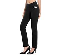 MOVE BEYOND Burrosa Morbida Donna Gamba Dritta Pantaloni da Yoga con 4 Tasche Pancia di Controllo Allenamento Pantaloni da Lavoro, Nero, S