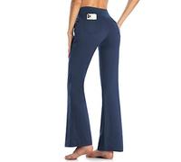 MOVE BEYOND Donna Pantaloni Bootleg da Yoga con 4 Tasche a Vita Alta Controllo di Pancia, Blu, XL
