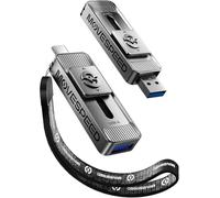 MOVE SPEED SSD esterno da 256 GB, disco rigido esterno con velocità di lettura fino a 560 MB/s, SSD esterno con doppia porta e design push-pull, tipo C + USB 3.2 Portable SSD per iPhone 17/16/15