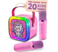 Move2Play, Mini macchina per karaoke per bambini, 20+ canzoni integrate, altoparlante Bluetooth con microfoni, effetti vocali, giocattolo musicale per bambini, calza di Natale, per ragazze e ragazzi