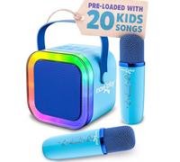 Move2Play, Mini macchina per karaoke per bambini, 20+ canzoni integrate, altoparlante Bluetooth con microfoni, effetti vocali, giocattolo musicale per bambini, calza di Natale, per ragazze e ragazzi