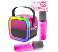Move2Play, Mini macchina per karaoke per bambini, include oltre 20 canzoni per bambini, 2 microfoni, connessione con Bluetooth, regalo di compleanno per bambini dai 2, 3, 4, 5 anni in su, per ragazze