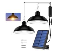 Movehii Lampada a sospensione solare a doppia testa, luci solari con telecomando, lampada solare per capannone per interni, cortile, portico, garage (luce calda)