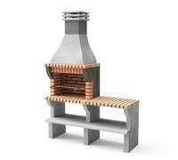 MOVELAR - Barbecue prefabbricato a legna e carbone modello Maipu XL con 1 supporto laterale (grigio, arancione - 165 x 58 x 245 cm) REF: 3535/2 - Cucina da esterno con griglia e griglia metallica