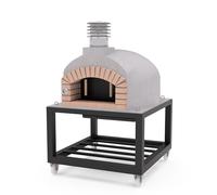 MOVELAR - Forno a legna esterno OLYMPUS MONS (bianco - 110 x 110 x 159 cm) - Forno esterno isolato sughero, 3 coperchi in ceramica, cottura fuoco di legno, cemento refrattario, giardino