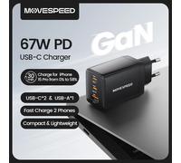 MOVESPEED 67W Caricatore USB-C Ricarica rapida 65W PD Tipo C PPS GaN Adattatore per caricabatterie per iPhone 16 Pro MacBook Air Samsung S24 Huawei