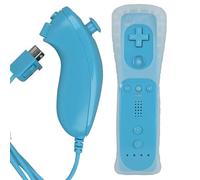 MOVHEIYL Replacement Remote Controller for Wii & Wii U, Built-in 2 in 1 Motion Plus with Silicon Case and Nunchuck (Blue)
