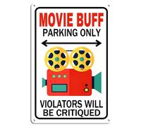 Movie Buff Parking Only Violators Will Be Critiqued, cartello in alluminio da 20,3 x 30,5 cm, decorazione da parete, per interni ed esterni