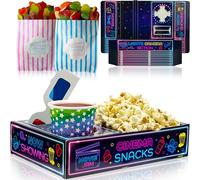 Moviejam Vassoi per merenda, edizione neon, 10 scatole di cartone per popcorn e 10 sacchetti di caramelle + 10 inviti per biglietti cinematografici