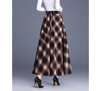 Moviendress Gonna a Vita Alta Donna Lunga Scozzese Lana Invernali Vintage Caldo Quadri Eleganti Pieghe Gonna Lunghe (S, Grigio Scuro)