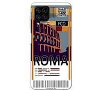 Movilshop Custodia per [ Samsung Galaxy A22 4G LTE ] Biglietto aereo [ Roma] in silicone flessibile trasparente cover case cover gel per smartphone.