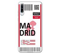 Movilshop Custodia per [ Samsung Galaxy A70] Biglietto aereo [ Madrid] in silicone flessibile trasparente cover case cover gel per smartphone.