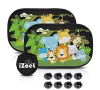 MOVINPE Parasole per auto per bambini, confezione da 2 tendine statiche, 80 g/m², universali, con 8 ventose e custodia, protezione dai raggi UV e abbagliamento del sole (simpatici animali)
