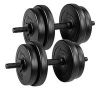 MOVIT Set di 2 Manubri - 20/30 /40 kg, Barra Zigrinata, Acciaio, Chiusura a Vite, Dischi in Cemento, Rivestiti in Plastica, Regolabile - Dumbbell, Piastre, Pesi, Palestra, Fitness