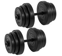 MOVIT Set di 2 Manubri - 20 kg/30 kg/40 kg, Barra Zigrinata, Acciaio, Chiusura a Vite, Dischi in Cemento, Rivestiti in Plastica, Regolabile - Dumbbell, Piastre, Pesi, Palestra, Fitness