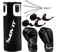 MOVIT Set Sacco da Boxe - 25kg, in PVC, Riempito, Altezza Sacco 80cm, Guantoni da Boxe, Bende, per Adulto, Nero o Bianco - Kit Pugilato, Allenamento Arti Marziali, Kick Boxing, MMA, Fitness