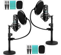 Movo Confezione da 2 apparecchiature per podcasting per microfono a condensatore XLR universale per 2 - include 2 microfoni cardioide, supporti da tavolo, supporti per urti, filtri pop e cavi