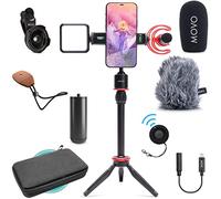 Movo iVlog1 Kit Vlogging per iPhone - Starter Kit YouTube compatibile con Lightning - con microfono fucile da caccia, mini treppiede, luce LED, obiettivo grandangolare adattatore Lightning -