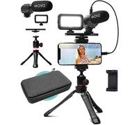 Movo iVlogger Kit para iPhone: Kit de Vlogging compatible con Lightning - Accesorios: Micrófono Direccional, Luz LED, Trípode para teléfono y Soporte para teléfono - Para YouTube o Kit de Vlogging