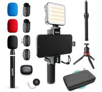 Movo iVlogger-PRO - Kit per vlogging per iPhone/Android - Starter Kit YouTube per creatori di contenuti - Accessori: treppiede per telefono, supporto per telefono, luce RGB e microfono Shotgun VXR10