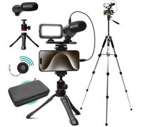 Movo Kit vlogging USB-C per iPhone 15 con treppiede full size - Kit Vlog compatibile con USB Type-C - Accessori: treppiedi, supporto per telefono, luce LED, microfono fucile per YouTube Starter Kit