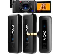Movo Microfoni wireless Mini Duo per registrazione video della fotocamera, trasmettitore wireless da 2,4 Ghz con microfono a risvolto, microfono lavalier wireless per DSLR