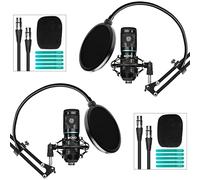 Movo - Set di 2 microfoni cardioidi universali per podcasting, con braccio articolato a forbice e filtro pop