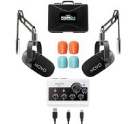 Movo Set di apparecchiature per podcast portatili per iPhone e telefoni Android, kit podcast con interfaccia audio, 2 microfoni dinamici CastMic, 2 bracci ad asta, per smartphone, computer, PC, Mac