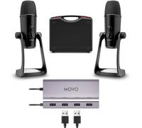 Movo Set di apparecchiature per podcast USB per 2 - Interfaccia USB con 2 microfoni a condensatore UM700 - Hub alimentato a 4 porte per streaming, podcasting, interviste (con 2 microfoni)