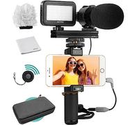 Movo Smartphone Vlogging Kit V7 con Grip Rig, Microfono Stereo, Luce LED e Telecomando Wireless - YouTube, TikTok, Attrezzatura Vlogging per iPhone/Android Smartphone Video Kit