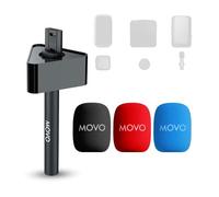 Movo WMX-HM-2 - Impugnatura per microfono wireless con bandiera per microfono, impugnatura portatile per microfono DJI, Rode GO II, include supporto per microfono lav, adattatore e 3 parabrezza - per
