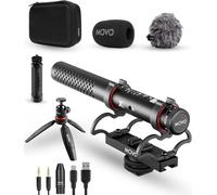 Movo X1 - Microfono a fucile supercardioide, 3,5 mm/XLR/USB-C, per fotocamere DSLR, smartphone e computer, microfono professionale con comandi audio avanzati, treppiede e accessori