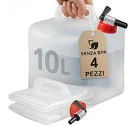 Movoja 4 Pezzi Tanica Acqua con Rubinetto Pieghevole - Senza BPA & Idonea per Aalimenti I Tanica con Rubinetto 10 Litri I Taniche per Acqua Contenitore Acqua con Rubinetto Bidone Fusto Recipiente