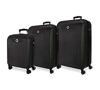 MOVOM Riga Set valigie Nero 55/70/80 cms Rigida ABS Chiusura a combinazione numerica 217L 4 doppie ruote Bagaglio a mano
