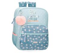 MOVOM Zaino Vivere i tuoi sogni, zaino scolastico unisex, verde, 30 cm x 38 cm x 12 cm, con pompon decorativo, 5 scomparti, per bambini e ragazzi