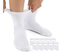 Mowenti Calzini Diabetici 10 Paia Uomo Donna Cotone Extra Larghi Senza Elastico Senza Cucitura Calze Classici Antitraspirante Sanitari Caviglie Gonfie Bianco 35-38