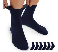 Mowenti Calzini Diabetici Uomo Donna Cotone Extra Larghi Senza Elastico Senza Cucitura Calze Classici Antitraspirante Sanitari Caviglie Gonfie 6 Paia Blu 39-42