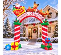 Mowholm Arco gonfiabile natalizio da 3 m, con slitta di Babbo Natale e | Otto LED integrati rendono un caldo benvenuto notturno per cortili, display vialetti, portici, ingressi e feste di vacanza.