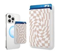 MOWIME Compatibile con portafoglio MagSafe, grazioso motivo a scacchi per donne e ragazze, portafoglio magnetico più forte per iPhone 16/15/14/13/12, adatto a 2 carte, beige