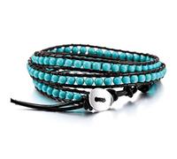 MOWOM Bracciali A Strati per Donna Uomo Bracciale in Corda di Cuoio Genuino Bracciale in Perline di Pietre Preziose Bracciale Intrecciato 3 Involucri Regalo di Gioielli in Agata Fatti Mano Regolabile