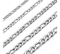 MOWOM Collana a Maglie Cubane Color Argento Collana da Uomo in Acciaio Inossidabile per Donne Ragazzi Bambini Catena Sottile a Catena Figaro con Borsa Regalo (3.0 MM Larghezza, 460 MM Lunghezza)