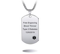 MOWOM Medical Alert Dog Tag Collana con Ciondolo ID Nome Inciso Personalizzato per Donne Uomini con 5 Articoli: Scheda di Emergenza, Manica, 22In Catena, 2In Estensore Catena, Silenziatore