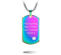 MOWOM Medical Alert Dog Tag Collana con Ciondolo ID Nome Inciso Personalizzato per Donne Uomini con 5 Articoli: Scheda di Emergenza, Manica, 22In Catena, 2In Estensore Catena, Silenziatore