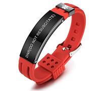 MOWOM Medical Braccialetto Personalizzato con Incisione in Silicone identificativo Regolabile per Uomo Donna Bambini in Acciaio Inossidabile Gomma- (Rosso DNR(Do Not Resuscitate))
